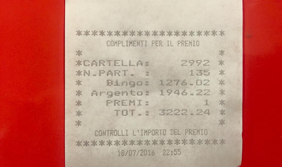 bingo argento 18 luglio